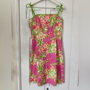 Lilly Pulitzer Vintage  Pink Elephant Floral Shoulder Tie Sun Dress full lined 4